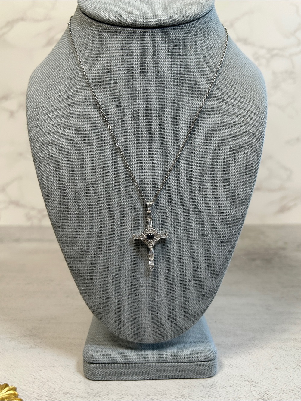 Silver Projector Crystal Cross Pendant Necklace - Silver - Picture 4 of 7